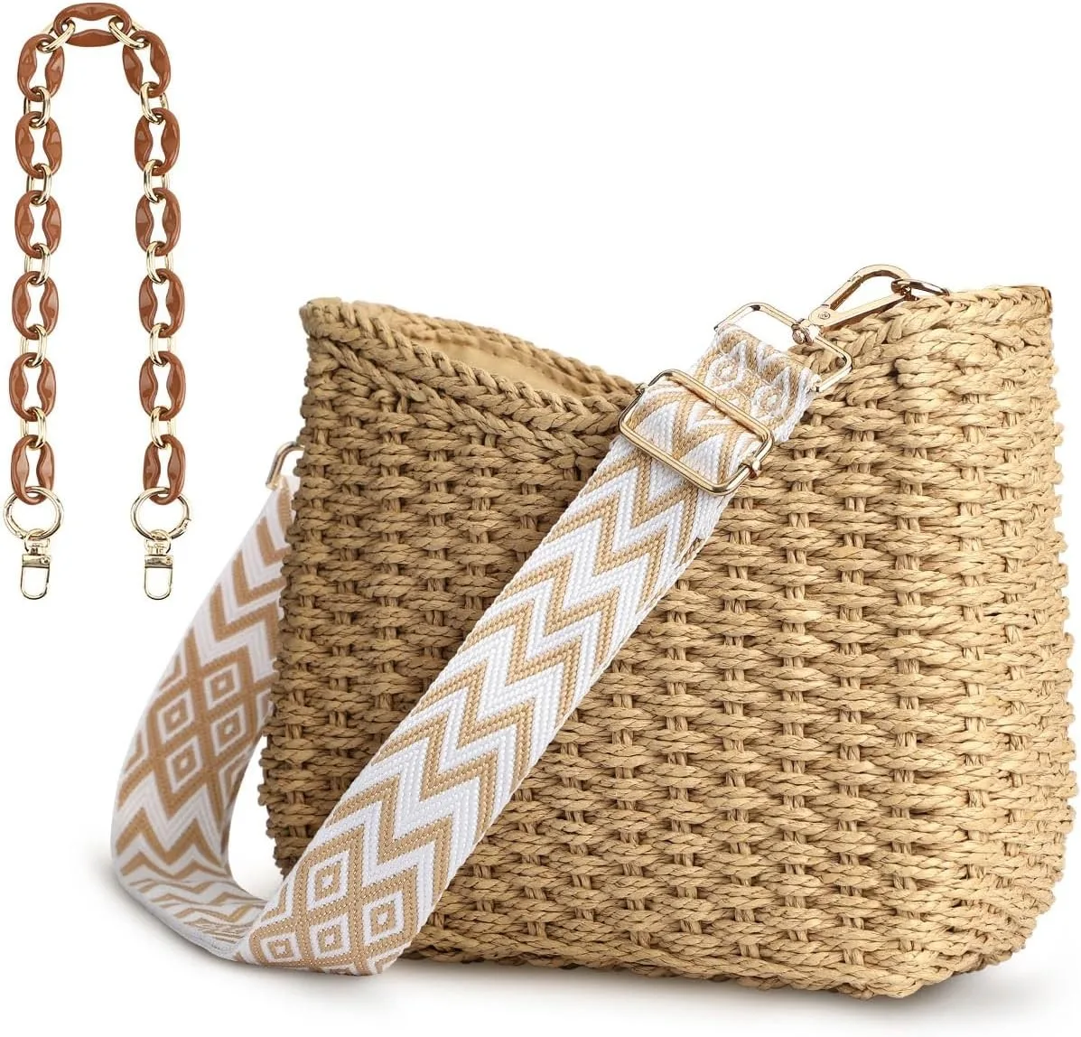 NOLVA — Small Straw Crossbody with Patterned Strap