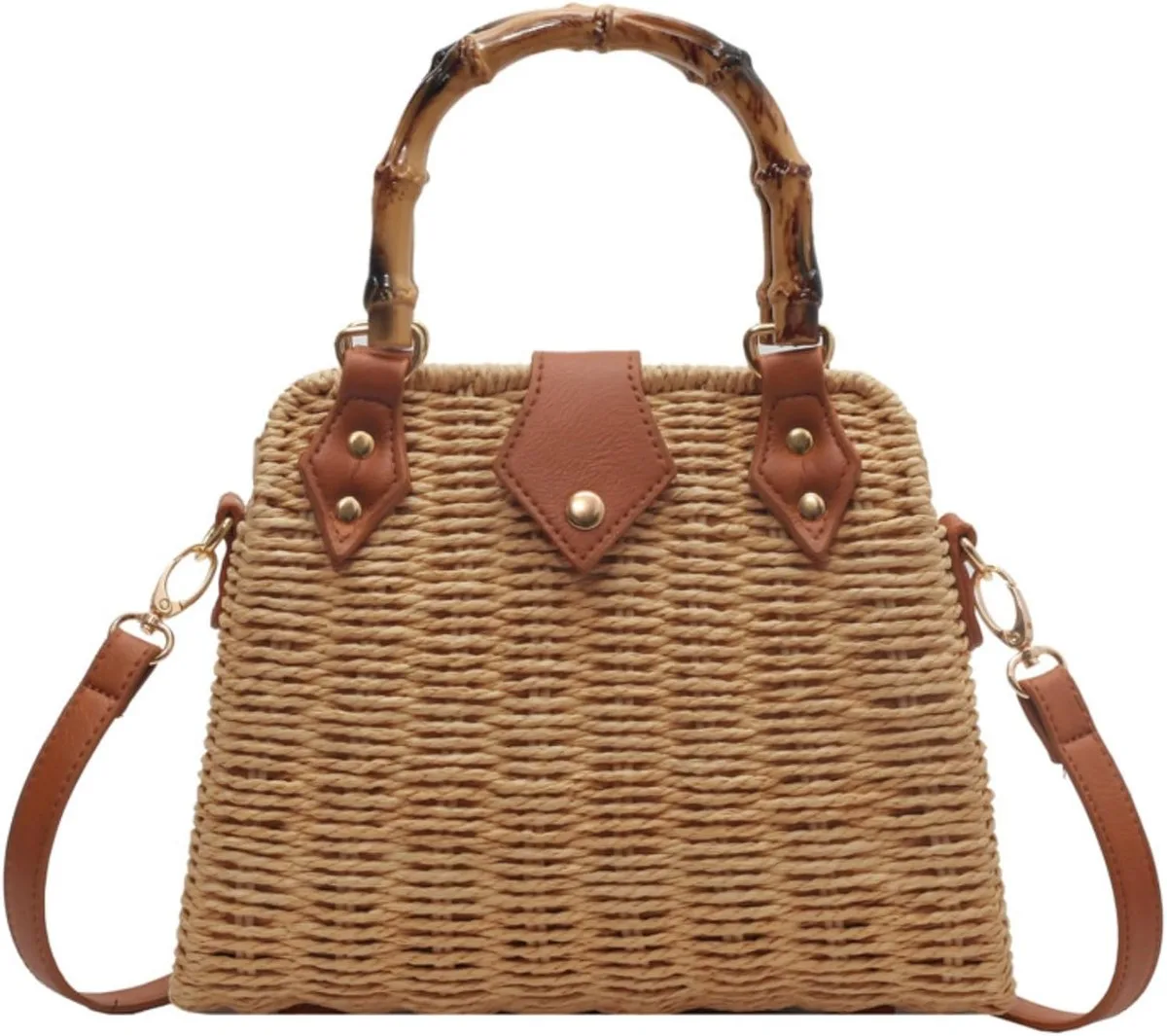 NOLVA — Rattan Handbag with Leather Clasp