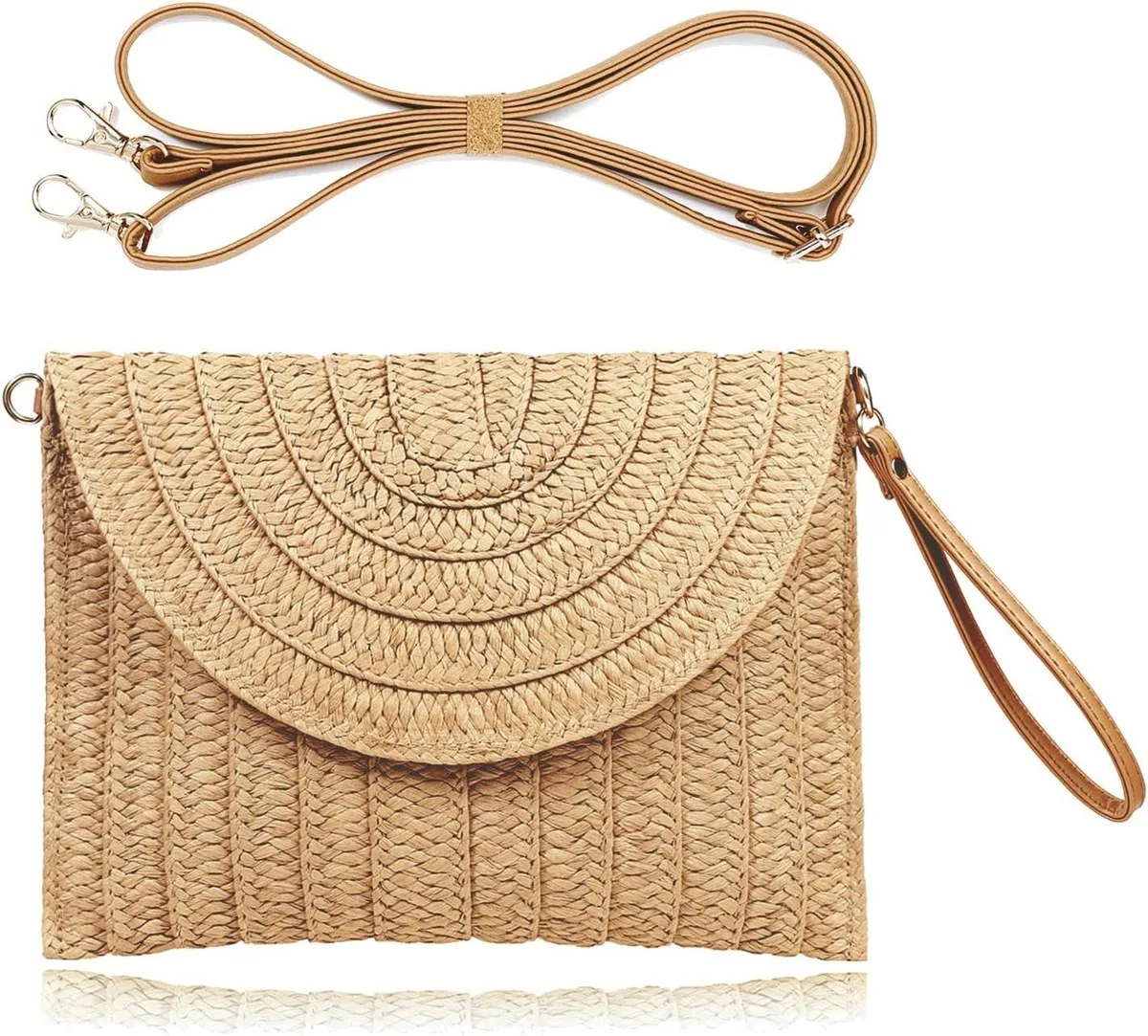 NOLVA — Straw Envelope Clutch with Round Flap
