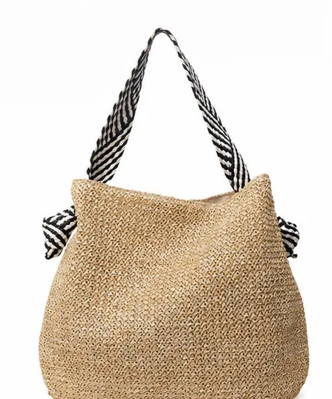NOLVA — Women's Striped Strap Woven Tote Bag