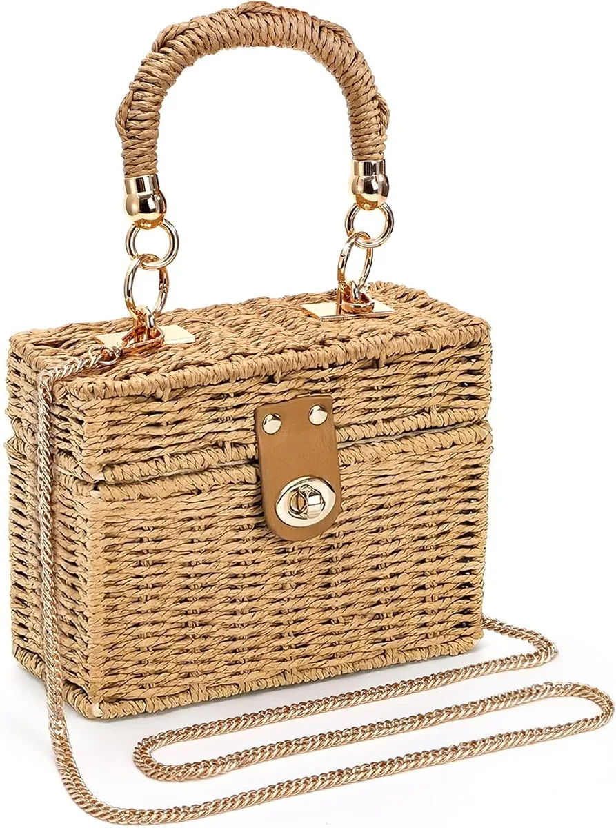 NOLVA — Rattan Box Bag with Chain Strap