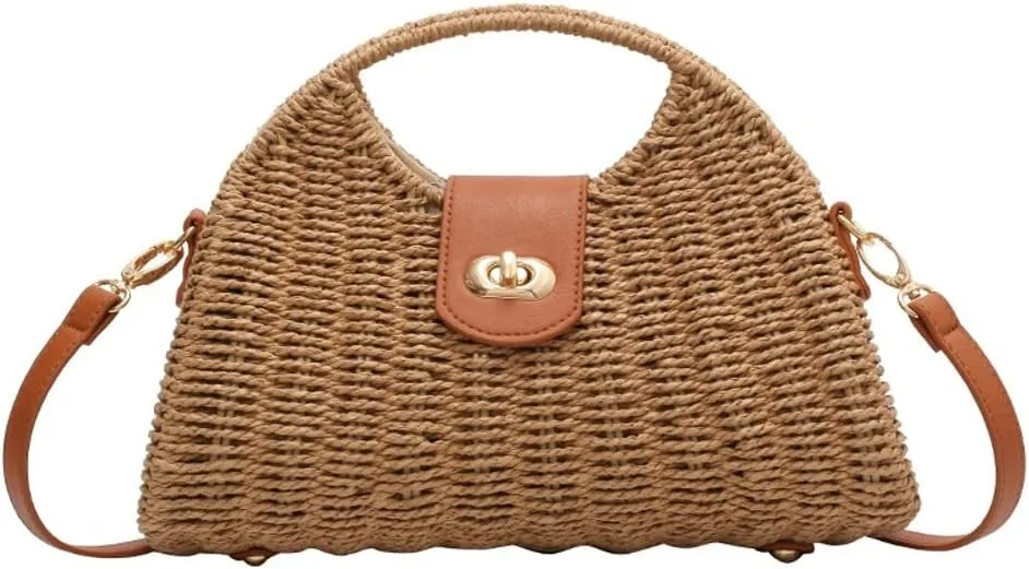 NOLVA — Rattan Half-Moon Crossbody with Leather Trim