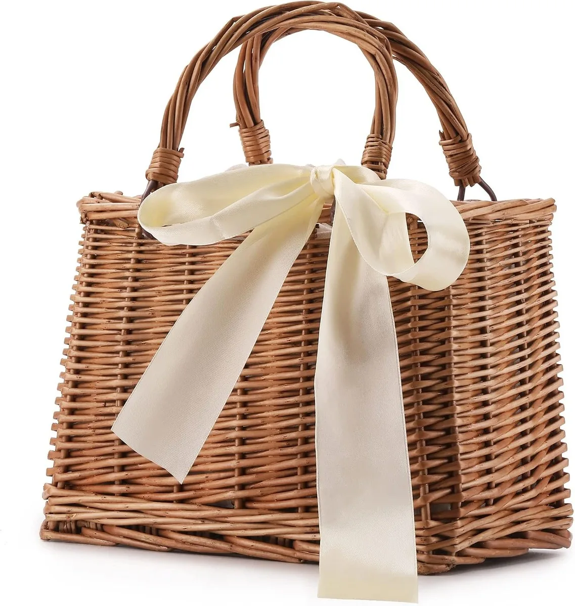 NOLVA — Rattan Basket Bag with Bow