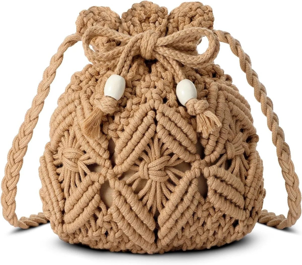 NOLVA — Woven Straw Drawstring Bucket Bag