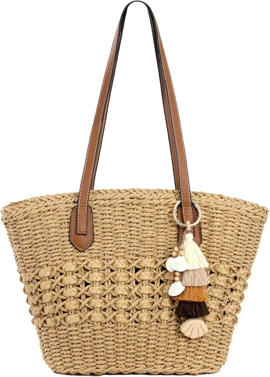 NOLVA — Raffia Tote with Tassel Charm