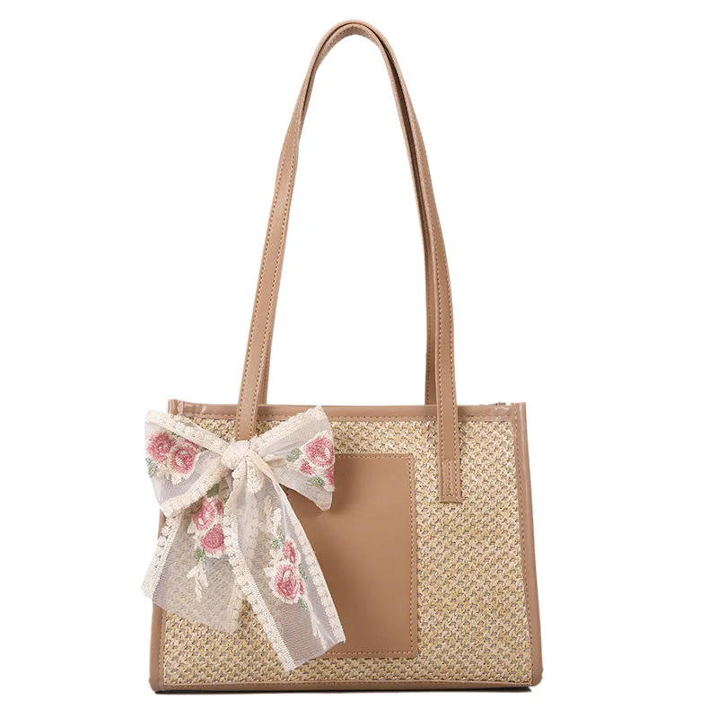 NOLVA — Women's Natural Woven Bow Tote Bag