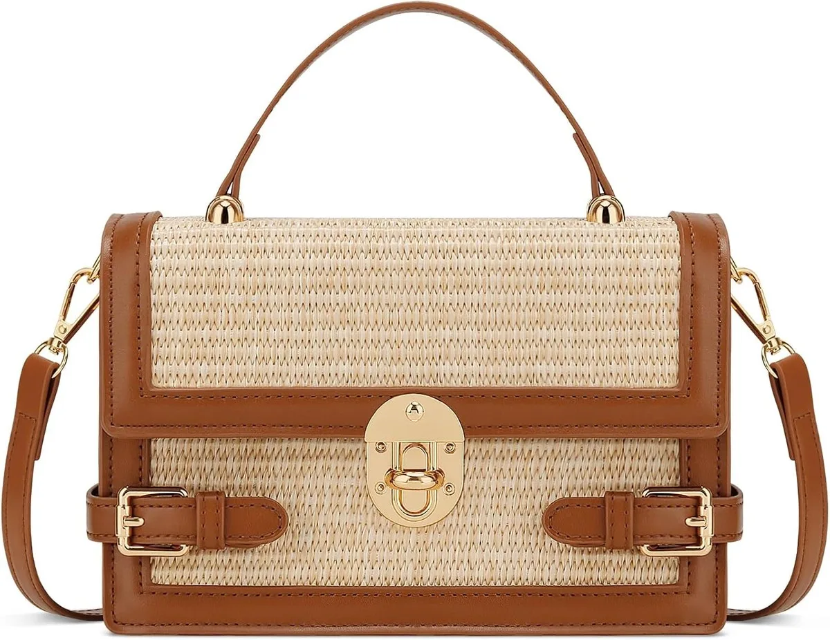 NOLVA — Rattan Box Bag with Canvas Panel